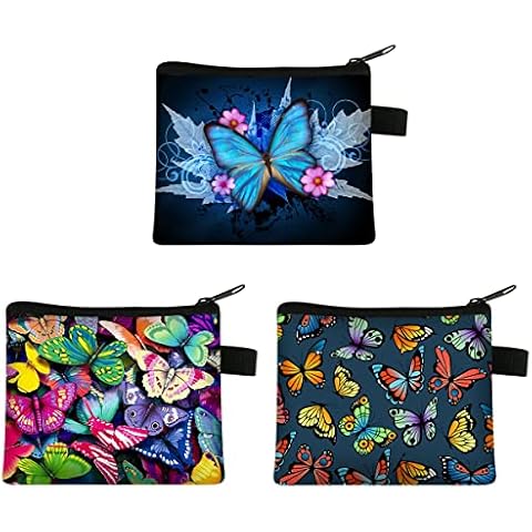 JKJF 3 Pcs Butterflies Travel Makeup Bags Small Portable Cosmetic Organizer Pouch Toiletry Storage Purse for Women and Girls - Style 1, dark colour Cover