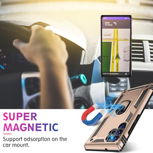 Image of for Samsung Galaxy S24 Ultra Case with Screen Protector, Military Grade Rugged Shockproof Heavy Duty S24 Ultra 5G Protective Cover for Samsung S24 Ultra Magnetic Ring Kickstand Phone Case (Gold)