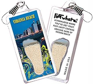 Virginia Beach FootWhere Zipper-Pull (VB302 - Oceanfront). Authentic destination souvenir acknowledging where you've set foot. Genuine soil of featured location encased inside foot cavity. Made in USA