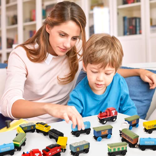 Atoylink 12Pcs Wooden Train Set Magnetic Train Toys For Toddlers Kids Engine Vehicles Toy Train Cars For Boys Girls Compatible With Train Tracks #TOP6