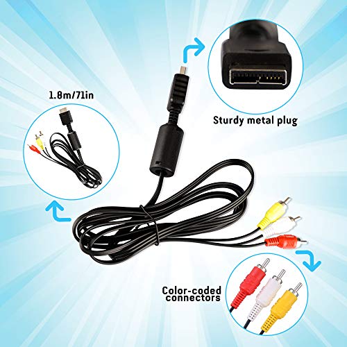 6Ft AV Cable for PS2 PS1 PS3, AV to RCA Composite Audio Video TV Cord Compatible with PlayStation 1 2 3