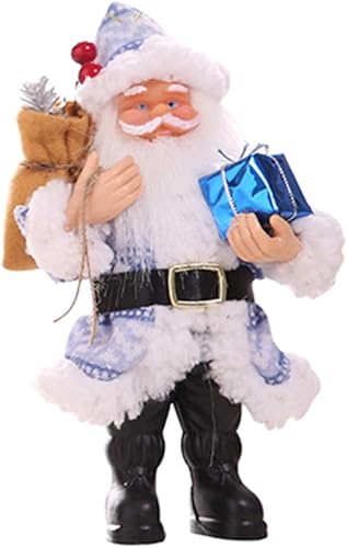 PRETYZOOM Figura de Papá Noel de resina azul Santa escultura de pie de vacaciones figura de Santa Claus sosteniendo regalos decoración de mesa