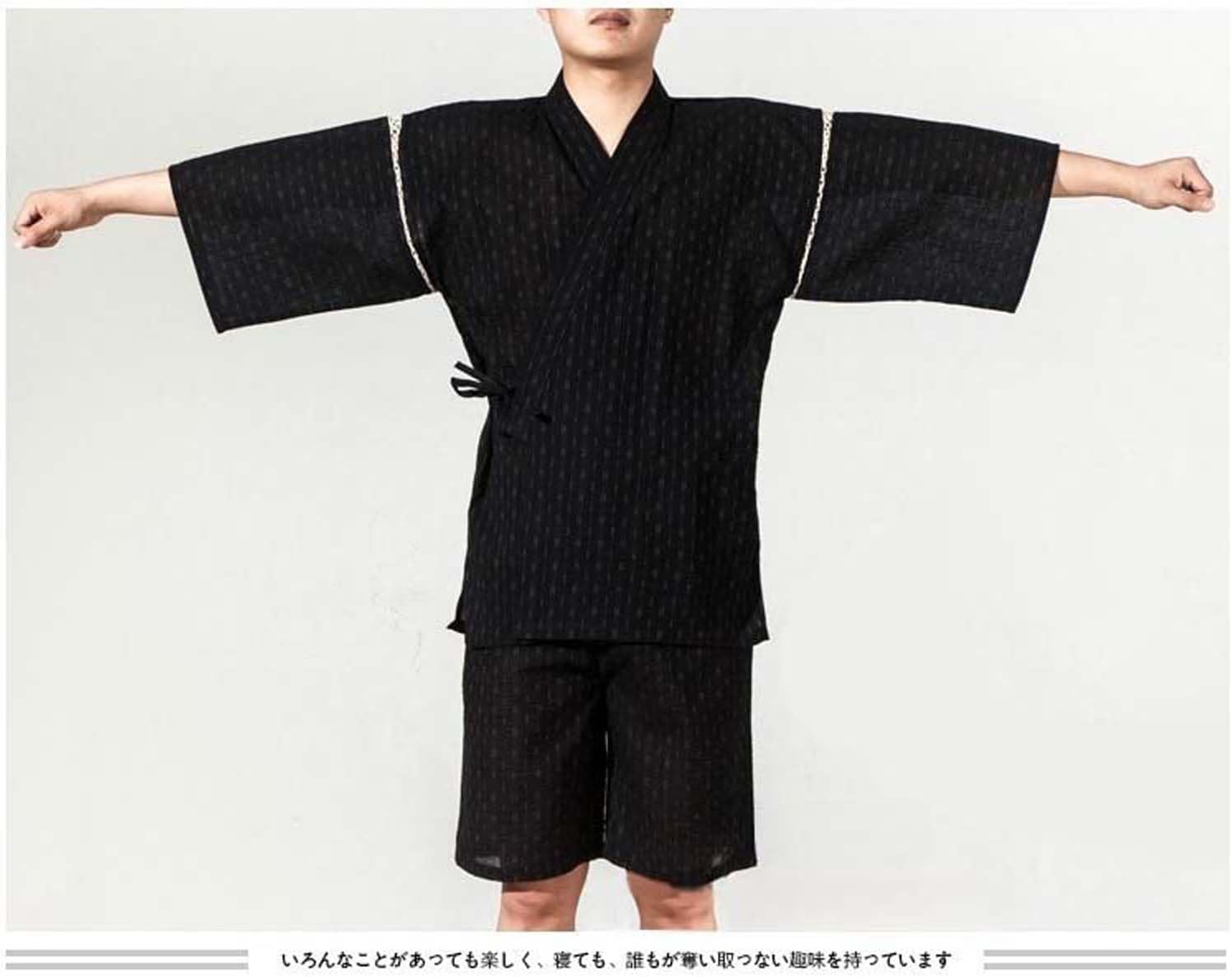Men's Japanese Style Kimono Pajamas Top and Shorts Suit, Cotton Linen Loungewear Beach Wear Spa Bathrobe for Home and Vacation Multicolor