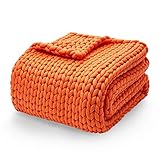 YnM Knitted Weighted Blanket, Hand Made Chunky Knit Weighted Throw Blanket for Sleep, Stress or Home Décor, Rest and Relax in Style with YnM's Handmade Weighted Blankets (Orange, 50''x60'' 10lbs)
