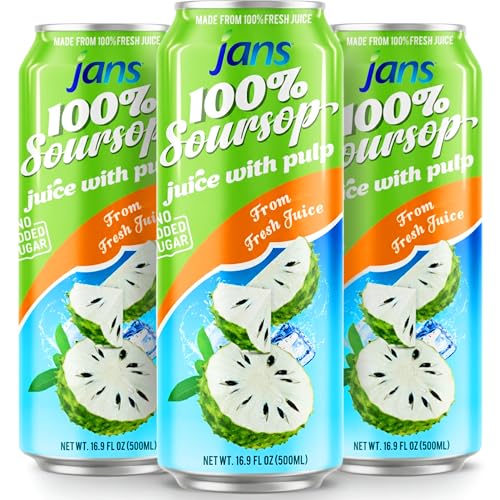 JANS 100% Soursop Juice with Pulp (16.9 oz, Pack of 12) NO Sugar Added, Pure Guanabana Graviola Fresh from Juice, Not From Concentrate