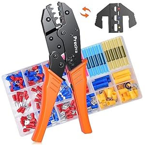 pinces à sertir pour cosses isolées et thermorétractables, 2 têtes de sertissage remplaçables avec 200 connecteurs de fil, awg 20 10(0.5 6mm²), outil de sertissage à cliquet preciva