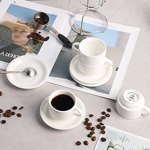 Sweejar Porcelain Espresso Cups With Saucers, 2.5 Ounce Stackable Cappuccino Cups With Metal Stand For Coffee Drinks, Latte, Tea - Set Of 4 (Red) #TOP4