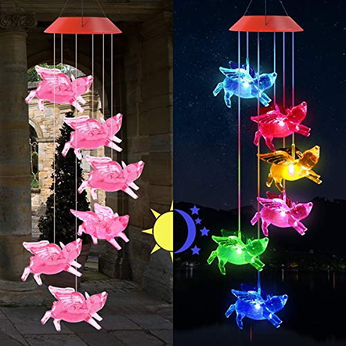 Solawindchime Flying Pig Wind Chimes Gifts For Women, Color Changing Solar Wind Chime Outdoor Decoration Waterproof Solar Fly Pigs Lights, Romantic Pigs Wind Bell Solar Powered Wind Chime Garden Decor #TOP5