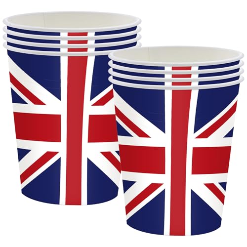 MORAINJAY 16Pcs Union Jack Party Paper Cups for VJ Day 80th Anniversary UK British Flag Desgin Paper Cups for 80 Years Great Britain Union Jack Tableware Party Supplies