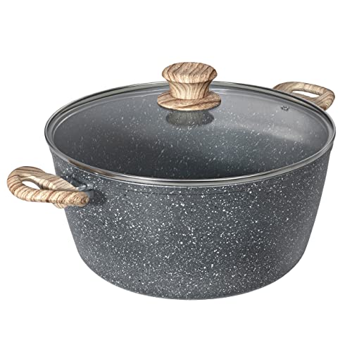 Schallen Anthracite Grey Kitchen Cookware Non Stick Frying Pan Saucepan Cooking Stock Pot Full Pan Set with Soft Grip Handles (Wooden Finish Handle, Casserole Pan - 28cm)