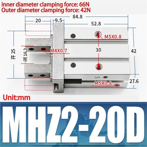 Cilindro neumático MHZ2-20D con abrazaderas robustas de aluminio 3