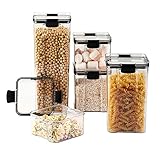 Airtight Food Storage Containers, Cereal Pantry Storage Sets of 5, Kitchen Food Storage Canister Containers with Silicone Sealing Ring for Candy, Cookie, Rice, Sugar, Flour, Pasta, Nuts