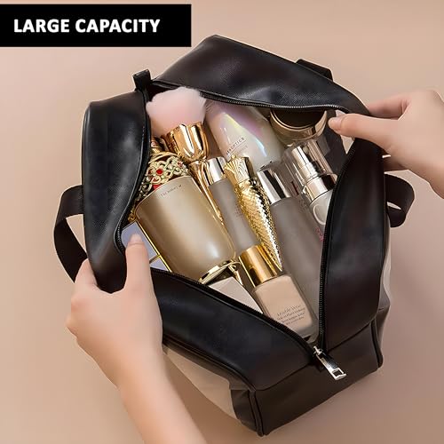 Image of Kuber Industries Pack of 2 Makeup Organizer Bag with Zip & Hand Strap | (3 Pouches Each) Travel Washbag Pouch for Men & Women | Skincare, Vanity Cosmetic & Toiletry Organiser Box | Black & Maroon