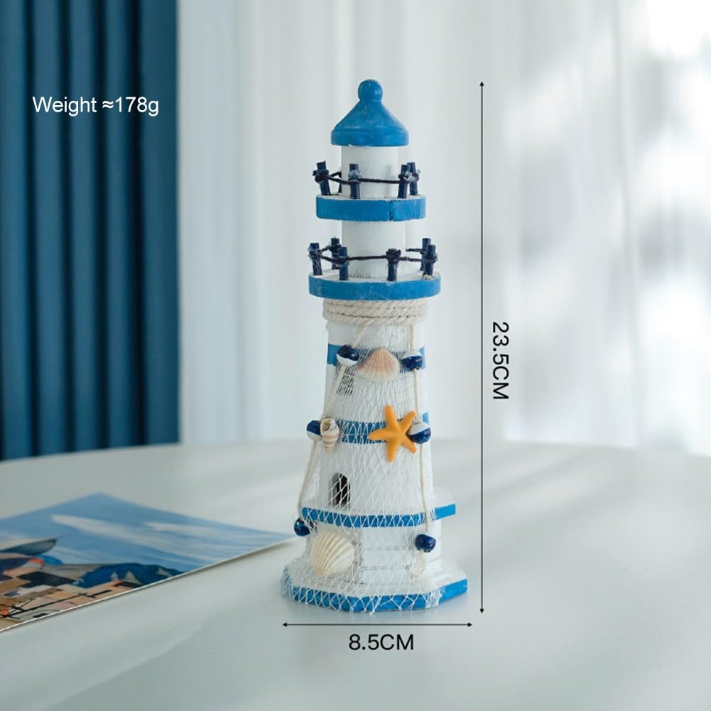 Leuchtturm-Ornament aus Holz, mediterraner Stil, handgefertigt, Küstendekoration, Schreibtisch-Regal, maritimes Thema, Schreibtischzubehör