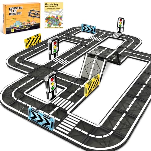 BuzzoXerex Construcciones Magneticas Niños, Bloques Magneticos Construccion 50 Piezas, Carreteras Magnéticas Juguetes Niños 3-8 Años (50PCS)