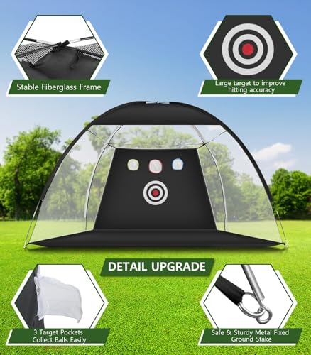 WUDLEP Golf-Netz, 3 x 2,1 m, Golf-Übungsnetz mit Tri-Turf-Golfmatte, All-in-1 Heimgolf-Schlaghilfe-Netze für Hinterhof, Fahren, Chippen, Schaukeltraining mit Zielscheibe/Matte/Bälle/Tee/Tasche