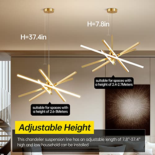 Lustre LED 82W dimmable avec télécommande suspension dorée 80cm éclairage salon