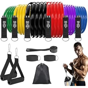 6Pcs Resistance Bands, Workout Bands 270lbs, Exercise Bands with Handles/Door Anchor/Ankle Straps/Bag/Poster for Men, Heavy Resistance Bands for Working Out at Home