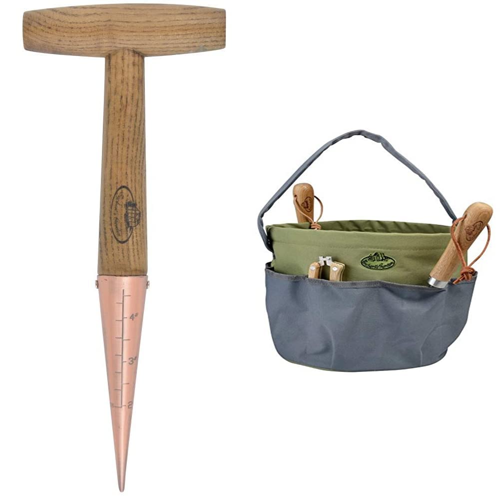 Fallen Fruits Copper Plated Dibber & GT89 Round Garden Tool Bag - Grey
