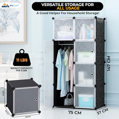 Image of CoolLeaf Soft Plastic Wardrobe for Clothes, Kids Almirah for Clothes - 8 Doors Collapsible Wardrobe for Kids Clothes /Toys /Books, Baby Cupboard for Clothes Storage in Bedroom Nursery, Black (CW-B8)