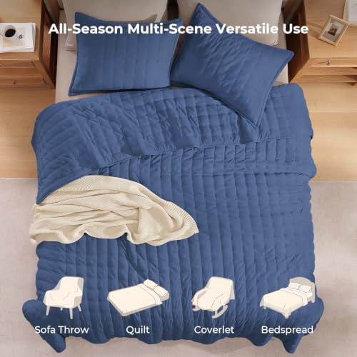 Image of Litanika King Quilt Bedding Set, 3 Pieces Blue Bedspreads & Coverlets Set | Cloud-like Soft, Breathable, lightweight, All-Season, Multi-Scenario, Machine Washable
