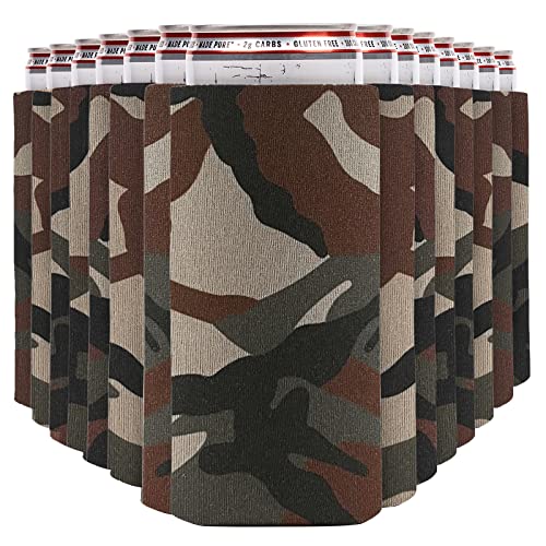 Image of Slim Can Cooler Sleeves (30-Pack) Soft Slim Can Koolie for White Claw Seltzer & Slim Beer - HTV Blanks for Vinyl Projects - Skinny Can Koolies Bulk - Tall Can Coolies for Slim Cans (Classic Camo)