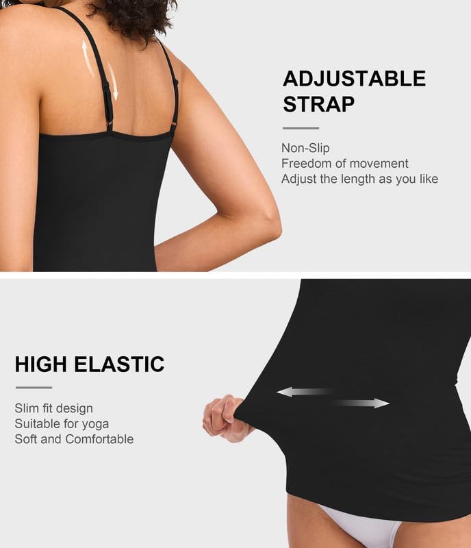 CF Womens Camisole Tank Tops Bamboo Rayon Adjustable Spaghetti Strap Undershirts Soft Seamless Long Tank Tops 3-Pack - Image 4