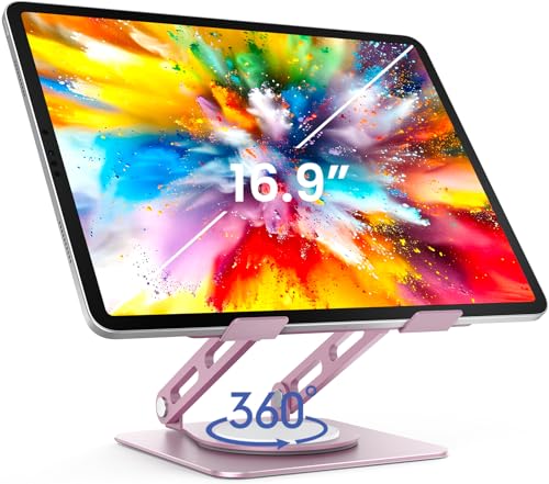 Image of LOXP Metal Tablet Stand, 360 Rotating iPad Stand with Heavy-Duty Base, Tablet Holder Compatible with 4.7-16.9 inch Device, iPad Pro Air Mini, Kindle, Surface Tablet, Portable Monitors - Purplish Pink