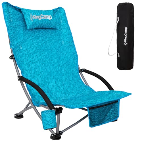 KingCamp Low Beach Chair, Folding Portable Chairs for Adults lightweight Extra Wide Ergonomic High Back Seat 300lbs Heavy Duty Oversized Gear with Carry Bag for Outdoor Lawn Camping Picnic