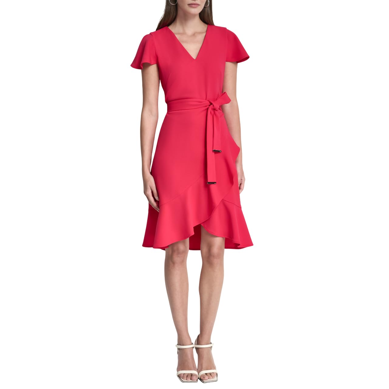 

                                                    DKNY Women's Short Sleeve V-Neck Belted Mini Dress