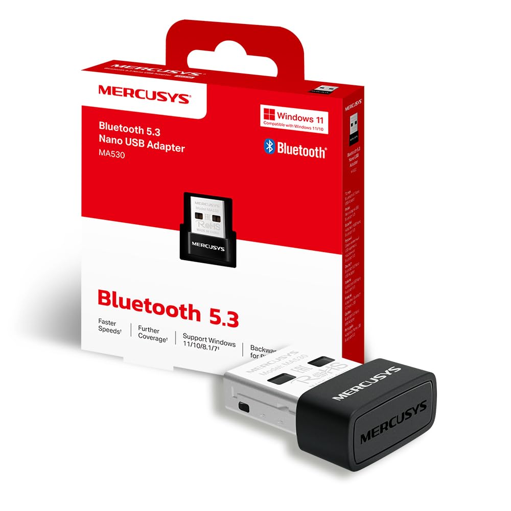 MERCUSYS MA530 TP-​Link Adaptateur Bluetooth 5.3, Dongle Bluetooth 5.3, Clé Bluetooth pour PC, Casque, Souris, Manette, Clavier, Imprimantes, Smartphone, Tablette, Compatible avec Windows 11/​10/​8.1/​7