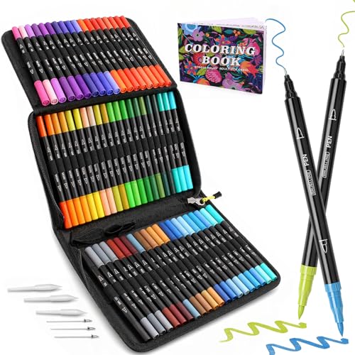 Laconile 72 Rotuladores Lettering,Rotuladores Punta Pincel Lettering Kit para Niñas,Dual Tip Brush Pens Marcadores para Aultos Libros para Colorear
