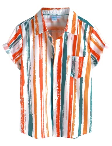 VATPAVE Boys Striped Button Down Shirt Short Sleeve Hawaiian Shirt Casual Summer Beach Shirts with Pocket