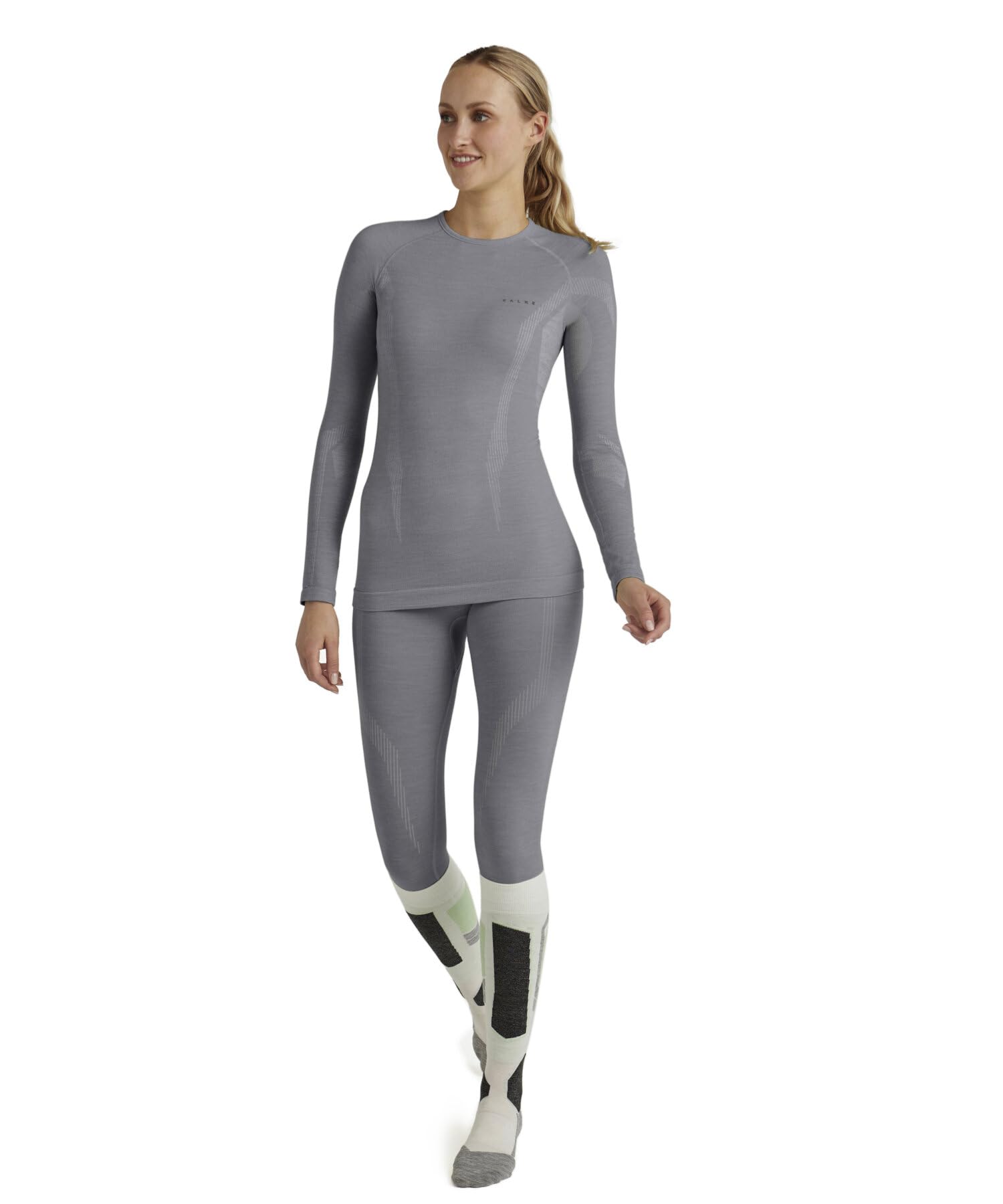FALKE Mujer Camiseta de Manga Larga Wool-Tech Grey-Heather (3757), S
