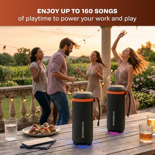 Image of HyperGear SoundTower Bluetooth Portable Speakers, Bluetooth Wireless Pairing for Shower Speaker, Beach Audio Blue Tooth Speakers Outdoor, Loud Boosted Bass HD Sound BT5.4-2 Pack