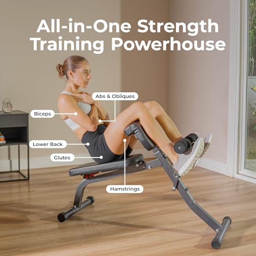 Image of Sunny Health & Fitness Multi-Function Roman Chair with Dip Station & Sit-Up Bench, Adjustable Heavy-Duty Strength Training Equipment for Glutes, Core & Lower Body Workouts, Hyperextension Machine for Home Gym