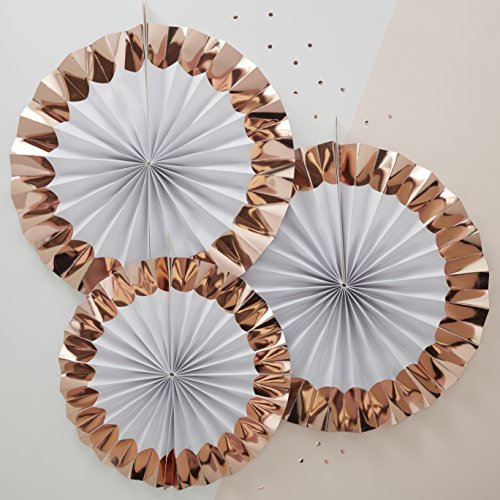 Image of Ginger Ray Rose Gold Hanging Party Pinwheel Fan Decorations x 3 - Team Bride