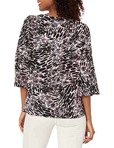 Kasper Women's Ls Bell Sleeve Pullover, Black/Sugar Rush, Large #TOP1