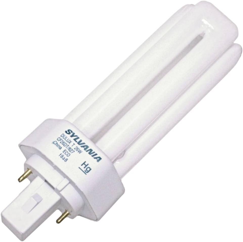 Sylvania DULUX 26W T4 Triple Compact Fluorescent Lamp with 2-Pin Base, 2700K, 82 CRI, Frosted Finish - 1 Pack (20454)