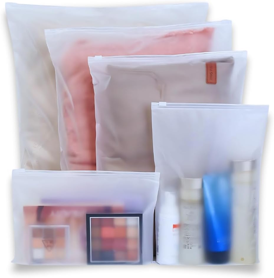 GREENTWISH Polyethylene Frosted Zipper Bag|Clothes Bag|Travel Bag For Shoes Cosmetics Jewellery Toiletries School Trip|LDPE Zip Lock Space Saver Bags with Air Vent Hole (Pack of 10), Transparent