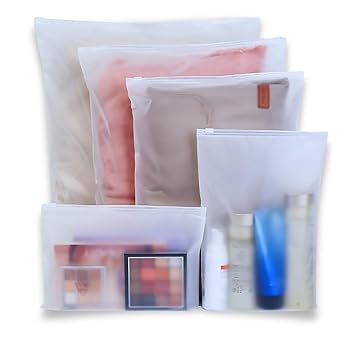 GREENTWISH Polyethylene Frosted Zipper Bag|Clothes Bag|Travel Bag For Shoes Cosmetics Jewellery Toiletries School Trip|LDPE Zip Lock Space Saver Bags with Air Vent Hole (Pack of 10), Transparent