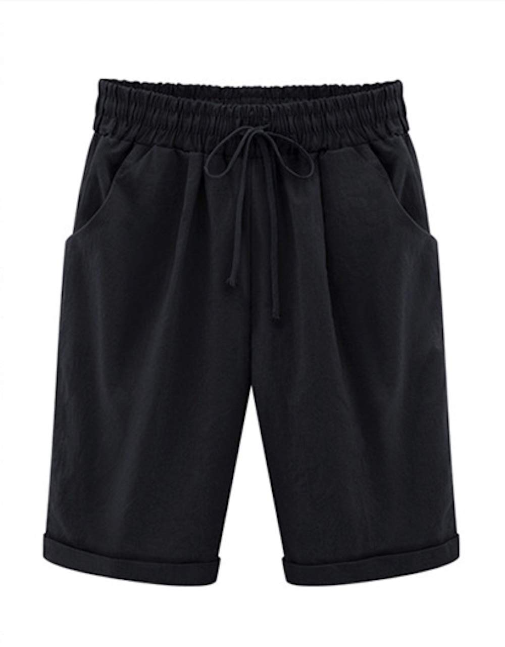 Elonglin Bermudas para mujer, de algodón, hasta la rodilla, con cordón, tallas grandes, holgadas, elásticas