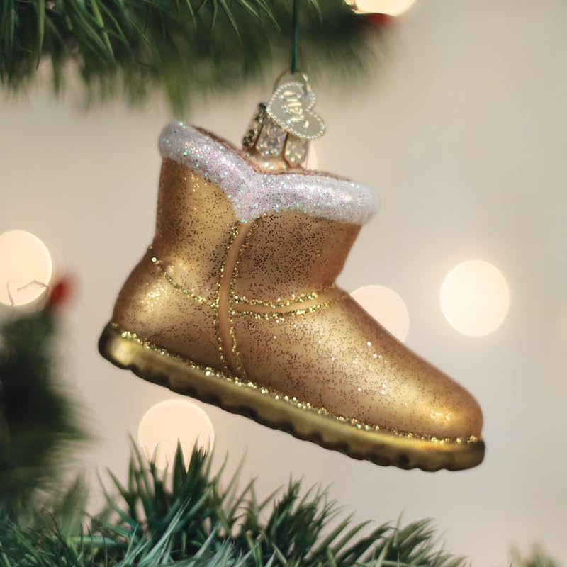 Old World Christmas Sheepskin Boot Glass Blown Ornament for Christmas Tree, Handcrafted Holiday Decoration, Fashion Collection