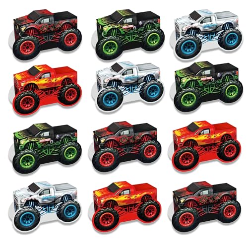 DUOHUI 12-Pack 3D Monster Truck Party Favor Boxes Fun Treat Bags and Table Centerpieces for Boys Birthday Party and Racing Theme Decorations