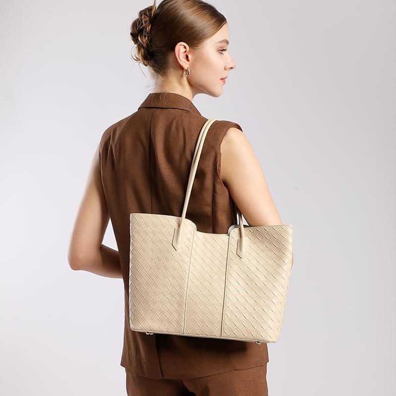 JIUFENG Large Capacity Women's Genuine Leather Braided Fashion Daily Commuter Shoulder Bag for Work or Travel3