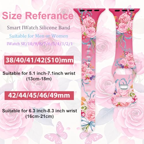 Image of Sport Band Floral Printed Compatible with Apple Watch Bands 49mm 46mm 45mm 44mm 42mm 41mm 40mm 38mm Women, Silicone Flower Printed Fadeless Pattern Design Strap for iWatch Series10 9 8 7 6 5 4 3 2 1SE