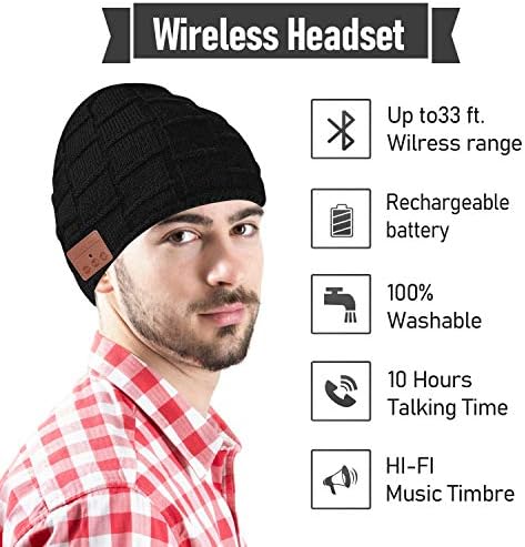 Miserwe Wireless Beanie Cool Stereo Effect Wireless Hat Wireless Knit Cap Hands-Free Headphones Beanie Washable Unisex Headphone Hat Gift for Men,Women