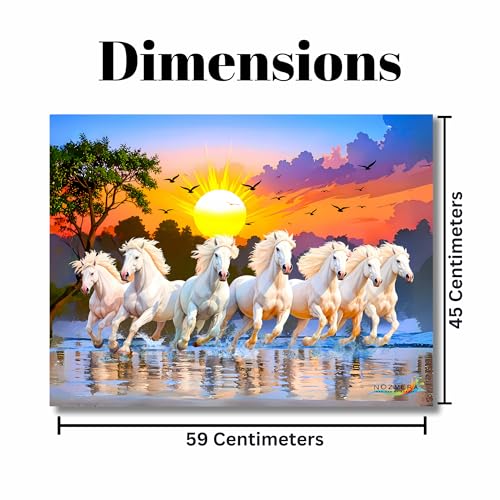 Image of 7 Horses Painting - Rising Sun Canvas Painting for Wall Decoration | 24 x 18 Inch 7 Horse Canvas on 7mm MDF with 400 GSM Canvas | Vastu Wall Decor for Living Room & Bedroom