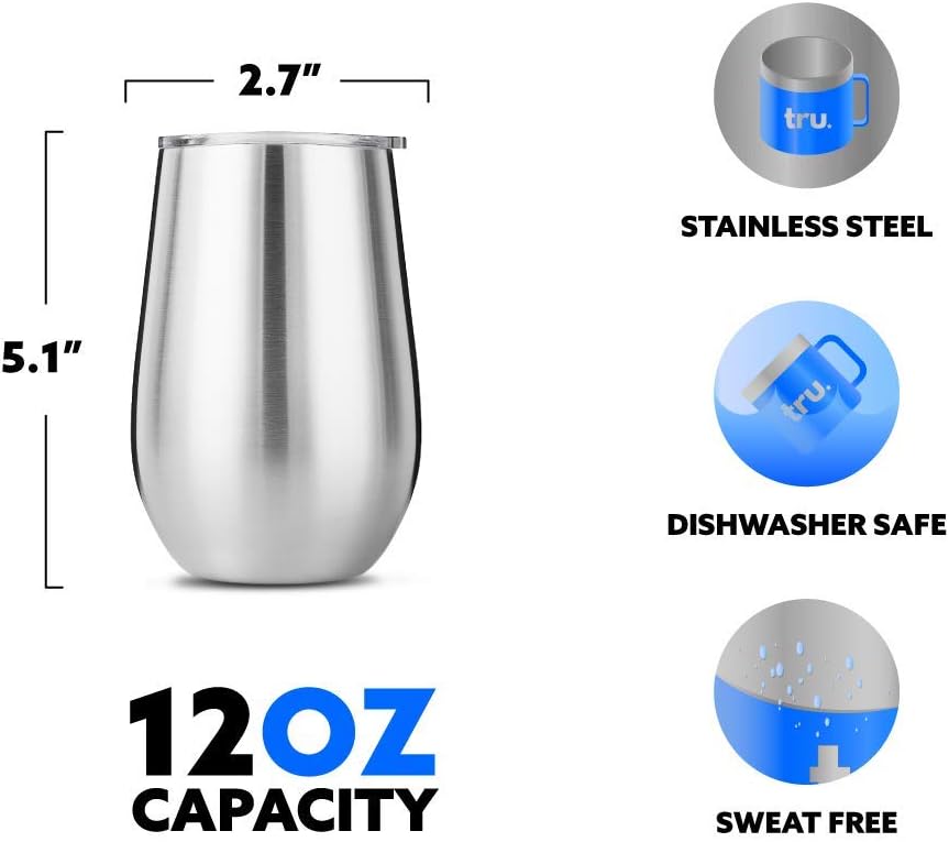 Uр Tо 40% оƒƒ Outdoor Vacuum Insulated Wine Tumblers with Lids (Set of 2), Stainless Steel Glasses 12oz - Double Wall Stemless Metal Cup - Travel, Camping, Lightweight, Unbreakable, Portable, BPA Free