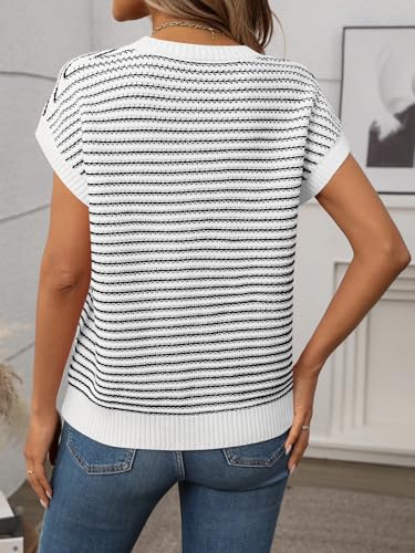 Women's Short Sleeve Knit Sweater Tops Trendy Crewneck Striped Pullover Vest 2025 Summer Spring Vacation Shirt Blouses4